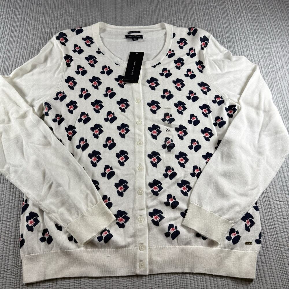 Tommy Hilfiger Cardigan Sweater Womens XL Floral Grandmacore Vintage Prep NWT